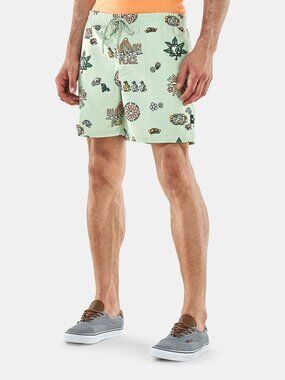 Vans Peace Of Mind Mixed Volley Shorts Mens M Mint Green Hippie Bunny Floral AOP